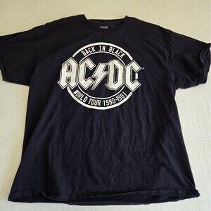 AC/DC Men’s  T-Shirt Back In Black World Tour 1980-1981 Graphic Tee Size X LARGE
